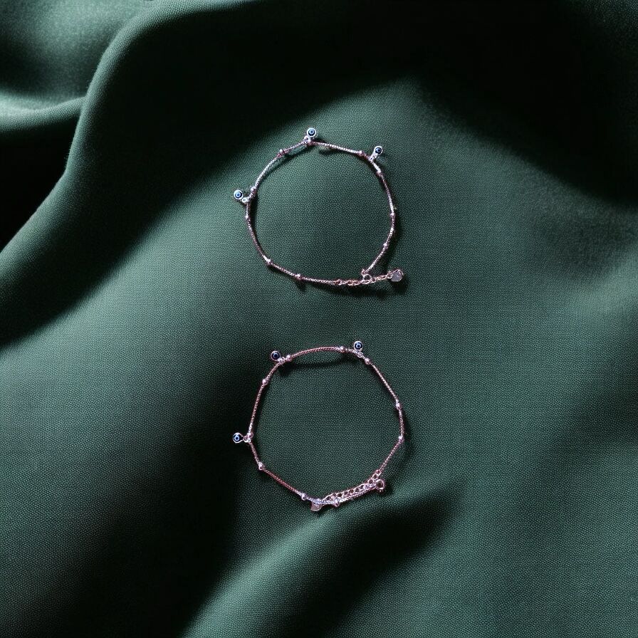 Silver Anklets with Evil Eye Beads