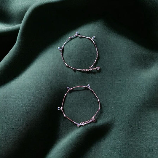 Silver Anklets with Evil Eye Beads