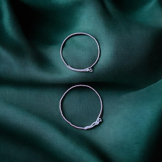 Beaded Silver Anklet Pair