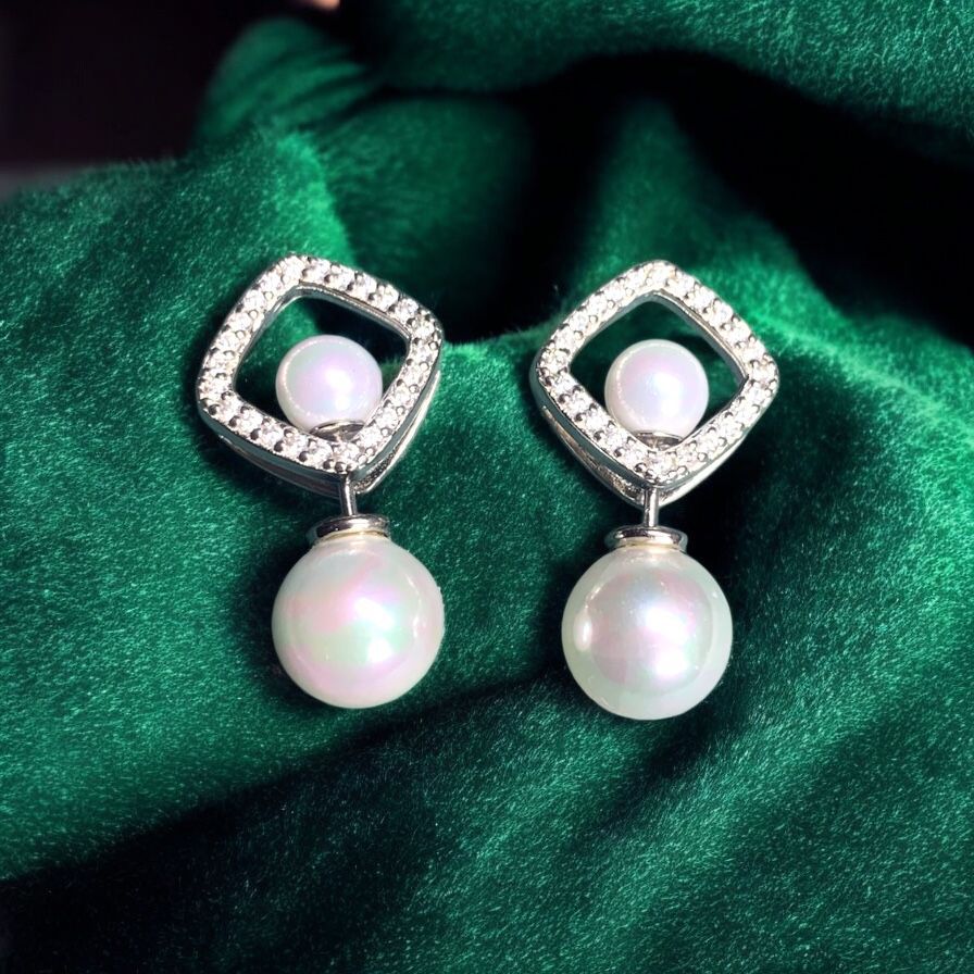Pearl Drop Silver Earrings – 2-in-1 Style