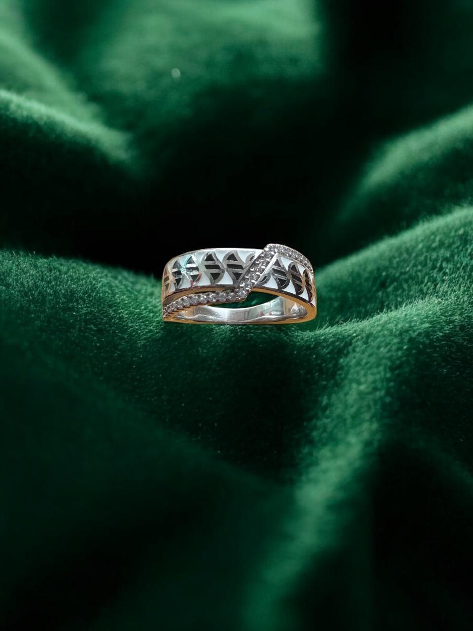 92.5 Sterling Silver Ring with Black Enamel &amp; Zirconia