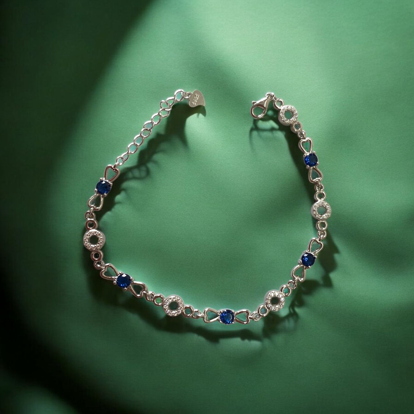 92.5 Sterling Silver Bracelet with Blue Stone