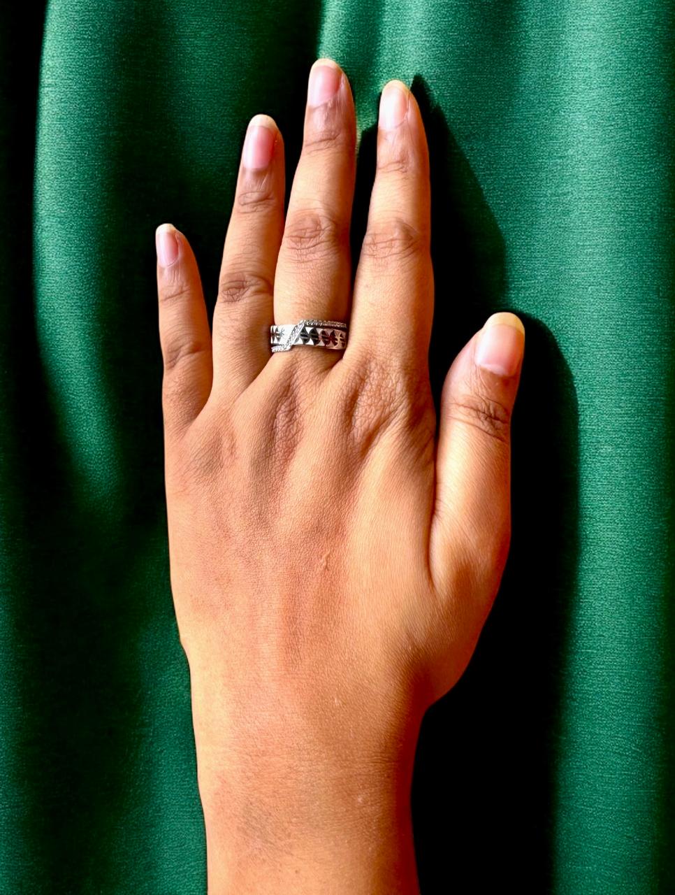 92.5 Sterling Silver Ring with Black Enamel &amp; Zirconia